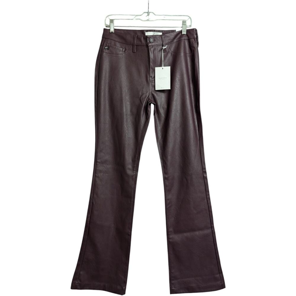 NWT KanCan Yoko Mid Rise Faux Leather Bootcut Pants Burgundy Flare Pants 9/28